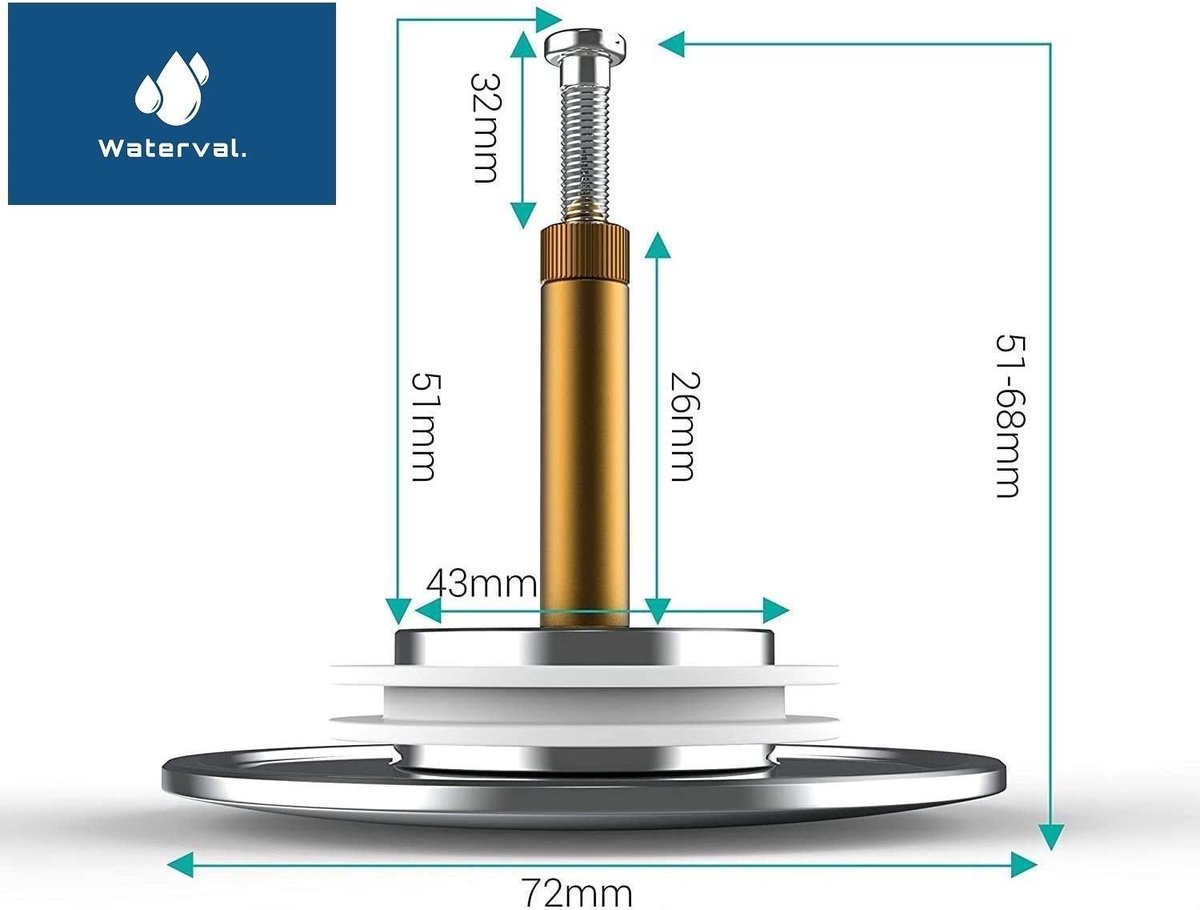 RVS Badkuip Afvoerplug badkamer - Badkuipstop met dubbele afdichting - verstelbare Badplug universele Afvoerplug voor uw badkuip - 72 mm — afbeelding 8