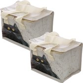 Set van 2x stuks kleine koeltassen voor lunch wit met  Kim Haskins katten print 16 x 21 x 14 cm 4,7 liter - Koeltassen