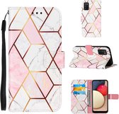 Voor Samsung Galaxy A02s (EU-versie) Marmeren stiksels Horizontale Flip PU lederen tas met houder & kaartsleuven & portemonnee & lanyard (roze wit)