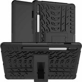 Voor Samsung Galaxy Tab S7 T870 / T875 Bandentextuur Schokbestendig TPU + PC beschermhoes met houder (zwart)