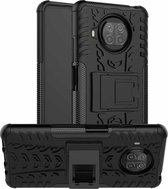 Voor Geschikt voor Xiaomi Mi 10T Lite 5G Bandentextuur Schokbestendig TPU + pc-beschermhoes met houder (zwart)