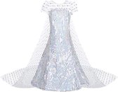 Prinses - Witte Elsa jurk met sleep - Korte mouw - Prinsessenjurk - Verkleedkleding - Maat 98/104 (110) 2/3 jaar