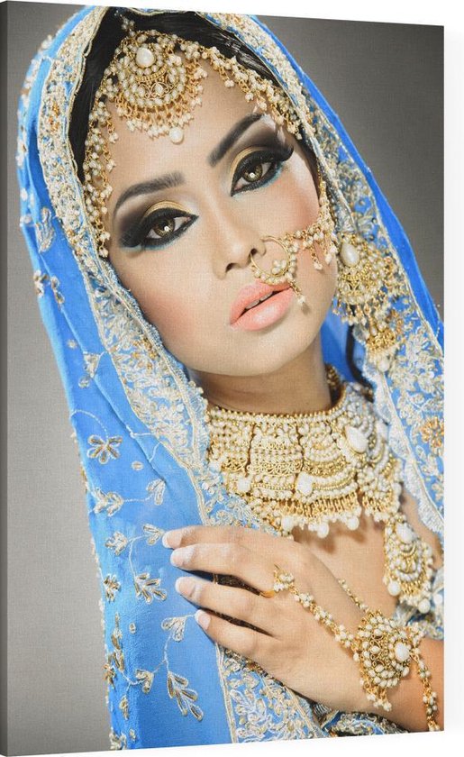 Arabische Prinses met blauwe hoofddoek - Foto op Canvas - 60 x 90 cm |  bol.com