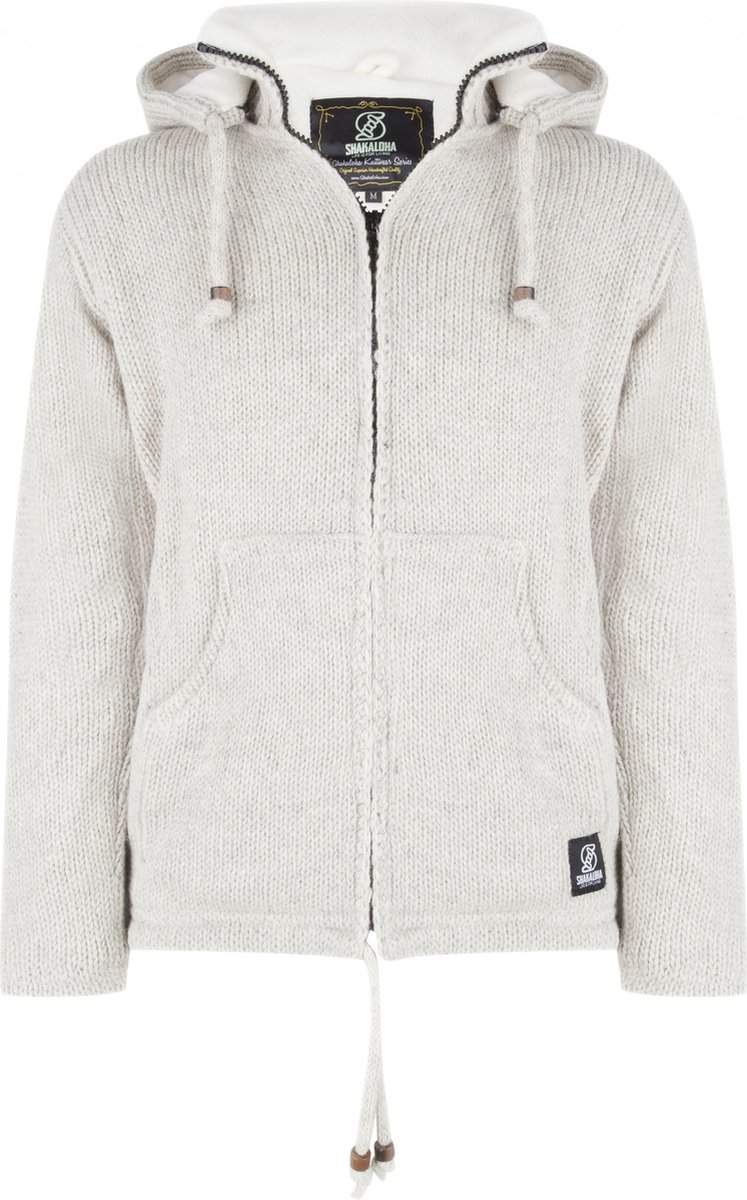 Gebreid Wollen Heren/Uni Vest van Schapenwol met Polyester Fleece voering en afneembare capuchon SHAKALOHA Flash Ziphood Beige