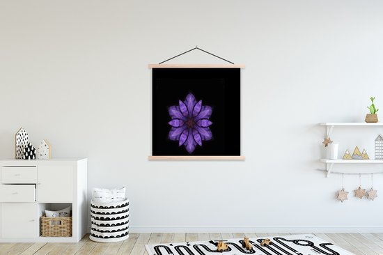 Mandala Clématite violet sur fond noir affiche scolaire lattes plates vierges 120x120 cm - Tirage photo sur poster textielposter (décoration murale salon / chambre)