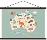 Schoolplaat - Textielposter - Dieren - Australië - Wereldkaart - Kinderen - Jongens - Blauw - Kids - 90x60 cm - Textiel poster