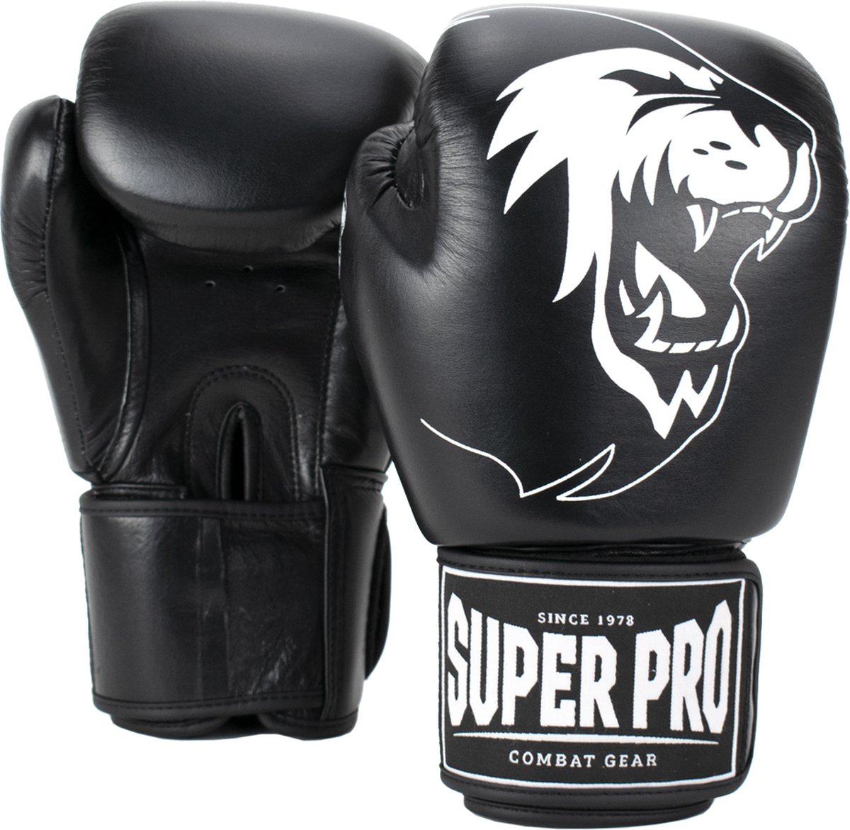 Super Pro Combat Gear Warrior Lederen (kick)bokshandschoenen Zwart/Wit 6oz