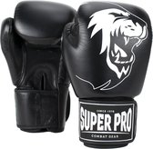 Super Pro Combat Gear Warrior Lederen (kick)bokshandschoenen Zwart/Wit 6oz