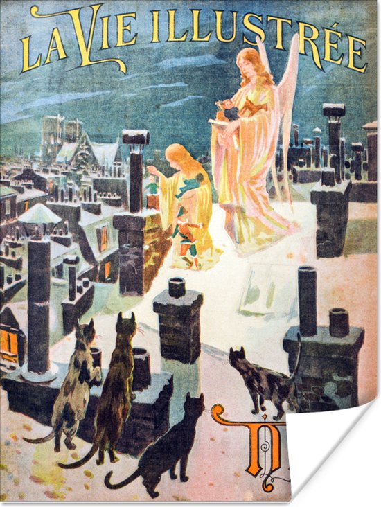Reizende handelaar Pelagisch Beschrijven Vintage affiche engelen in de winter poster papier 120x160 cm - Foto print  op Poster... | bol.com