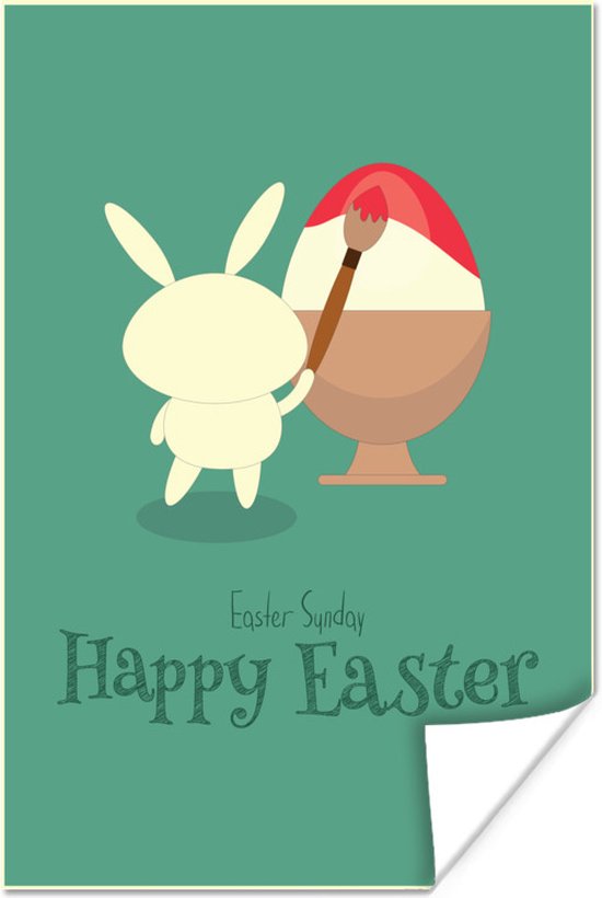 Pasen citation dimanche Happy Pâques avec le lièvre qui peint oeuf 80x120 cm