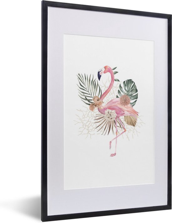 Fotolijst incl. Poster - Planten - Flamingo - Bloemen - 40x60 cm - Posterlijst