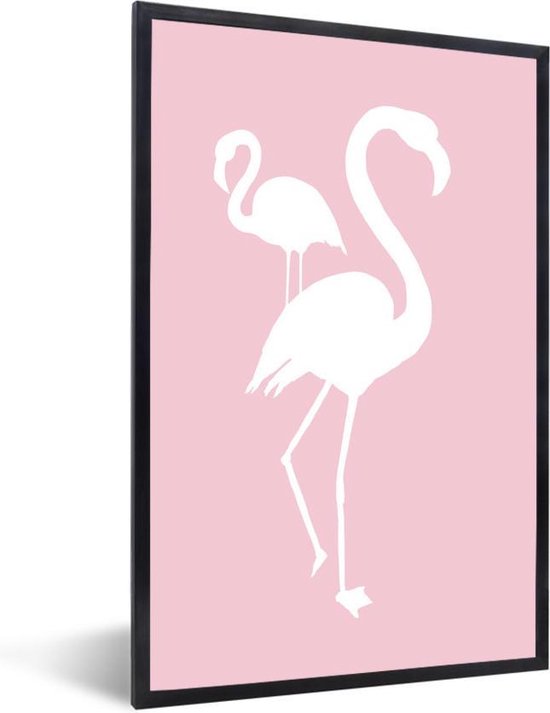 Fotolijst incl. Poster - Roze - Wit - Flamingo - 40x60 cm - Posterlijst