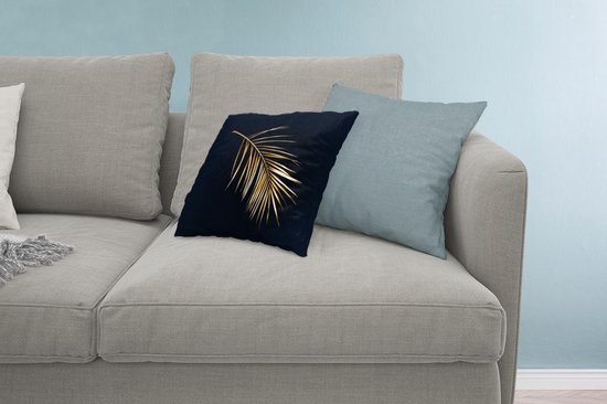 Sierkussen Feuilles dorées carrées pour l'intérieur - Feuille d' or avec des lames sur fond noir - 40x40 cm - Coussin intérieur carré en coton