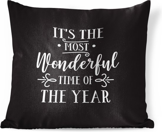 Sierkussens - Kussen - Kerst quote It's the most wonderful time of the year op een zwarte achtergrond - 50x50 cm - Kussen van katoen