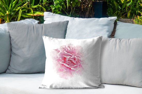 Coussins d'extérieur - Jardin - Vue de dessus d'une pivoine rose sur fond blanc - 45x45 cm