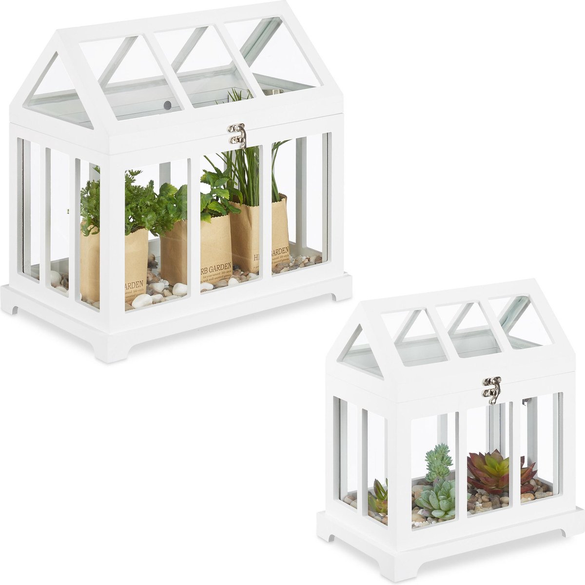 Relaxdays mini kweekkas set van 2 kleine plantenkas binnen mini kas vensterbank