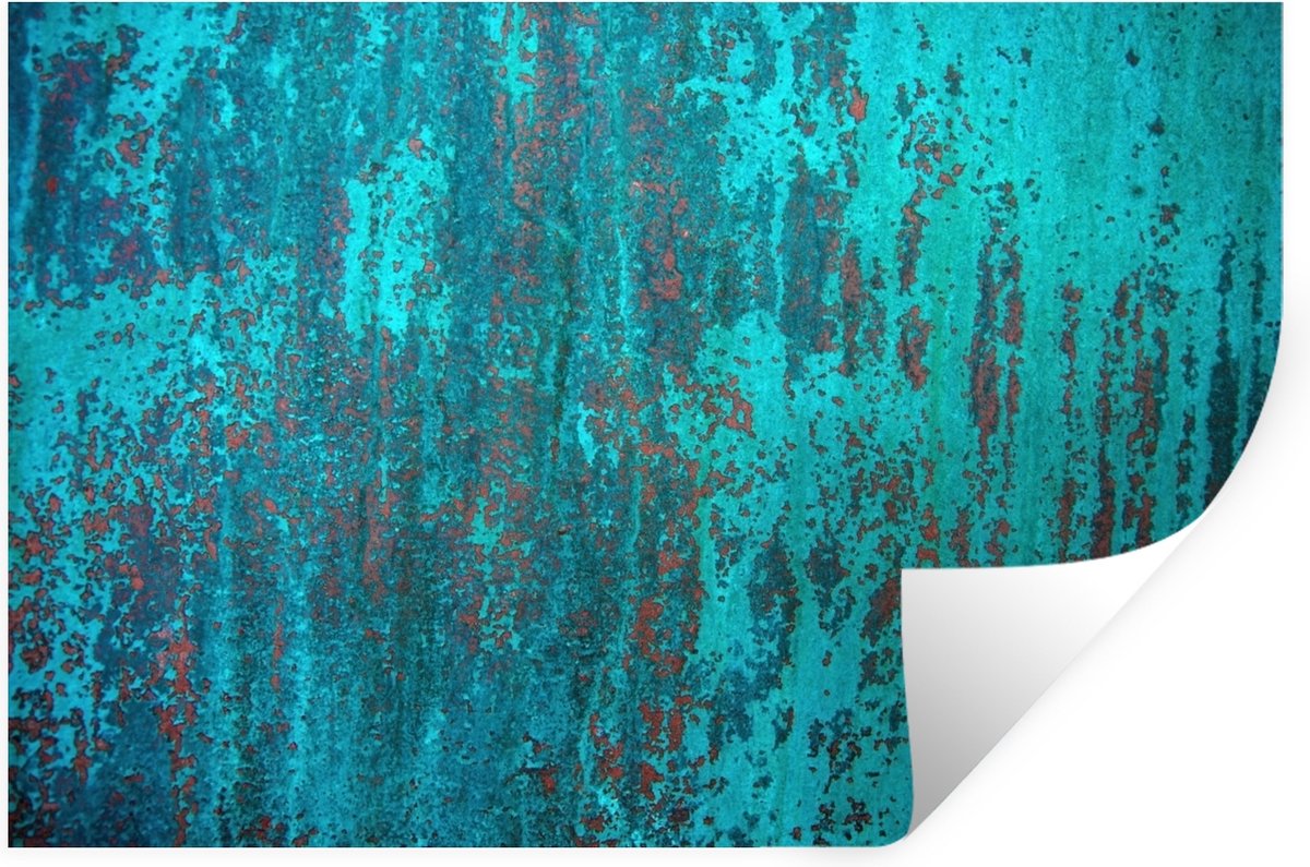 Muurstickers - Sticker Folie - Koperen achtergrond met een blauwe oxidatielaag - 90x60 cm 