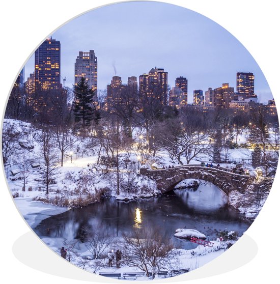 WallCircle - Wandcirkel ⌀ 150 - Central Park in de winter - Ronde schilderijen woonkamer - Wandbord rond - Muurdecoratie cirkel - Kamer decoratie binnen - Wanddecoratie muurcirkel - Woonaccessoires