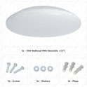 Witte, ronde, platte bulkhead lamp, IP65 dimbaar, CCT instelbaar. Bevat 25W vermogen, schroeven, ringen en pluggen.