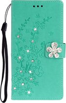Voor Nokia 3.2 Plum Blossom Pattern Diamond Encrusted Leather Case met houder & kaartsleuven & portemonnee (groen)