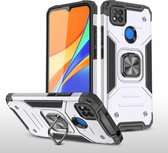 Voor Xiaomi Redmi 9C magnetisch pantser schokbestendig TPU + pc-hoesje met metalen ringhouder (zilver)