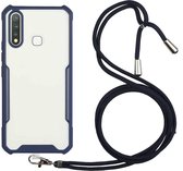 Voor OPPO A31 2020 / A8 acryl + kleur TPU schokbestendig hoesje met nekkoord (donkerblauw)