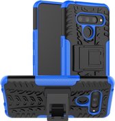 Tire Texture TPU + PC Shockproof Case voor LG V50 ThinQ, met houder (blauw)