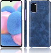 Voor Galaxy A41 Global Official Version Shockproof Litchi Texture PC + PU Case (blauw)