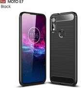 Voor MOTO E7 Brushed Texture Carbon TPU Case (Zwart)