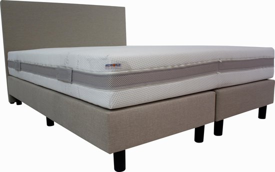 Bedworld Boxspring 200x220 cm met Matras - Luxe Hoofdbord - Gestoffeerd - Micropocketvering - Grijs