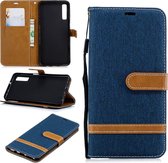 Kleurafstemming Denim Texture Leather Case voor Galaxy A7 / A750, met houder & kaartsleuven & portemonnee & lanyard (donkerblauw)