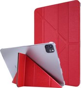 Voor iPad Pro 12.9 (2020) Zijden textuur Horizontale vervorming Flip lederen tas met drievoudige houder (rood)
