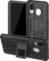 Schokbestendige PC + TPU-bandenpatroonbehuizing voor Galaxy A40, met houder (zwart)