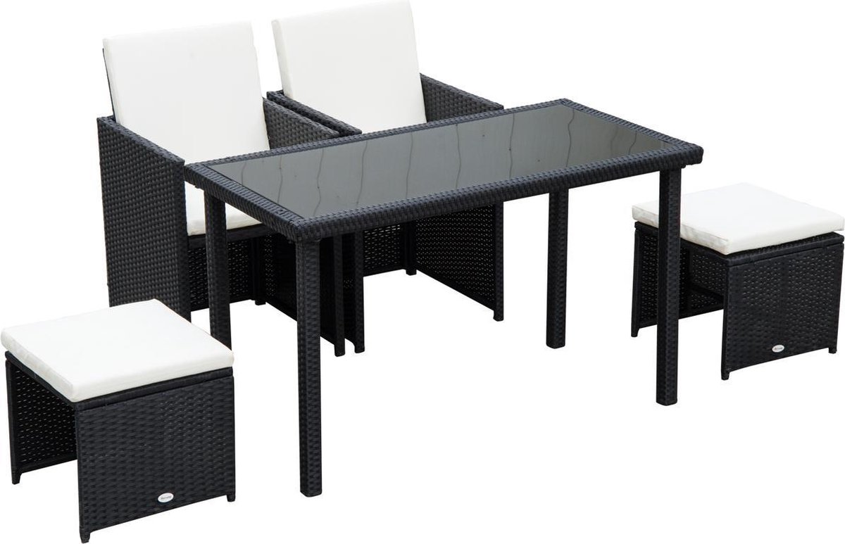 Polyrotan Tuintafel / Bijzettafel / Balkontafel Yoro - Vierkant - 60 X 60 Cm Zwart Incl Glasplaat