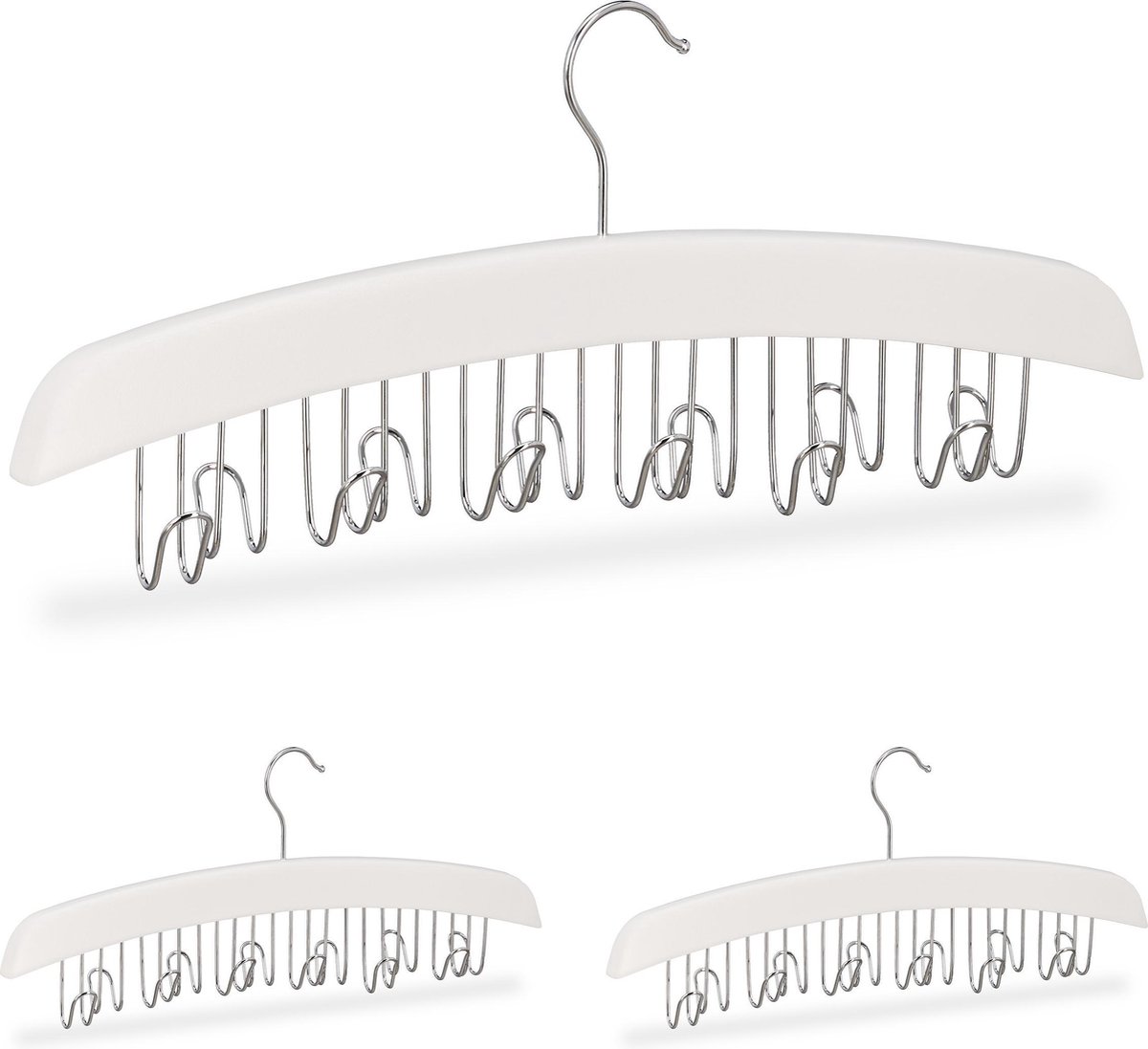 3x riemhanger hout - wit - stropdashouder - riemhouder - riemenhanger - set