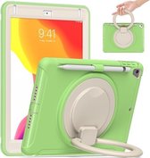 Schokbestendig siliconen + pc-beschermhoes met 360 graden rotatie opvouwbare handgreephouder en pensleuf voor iPad 9.7 2018 / 2017 (matcha groen)