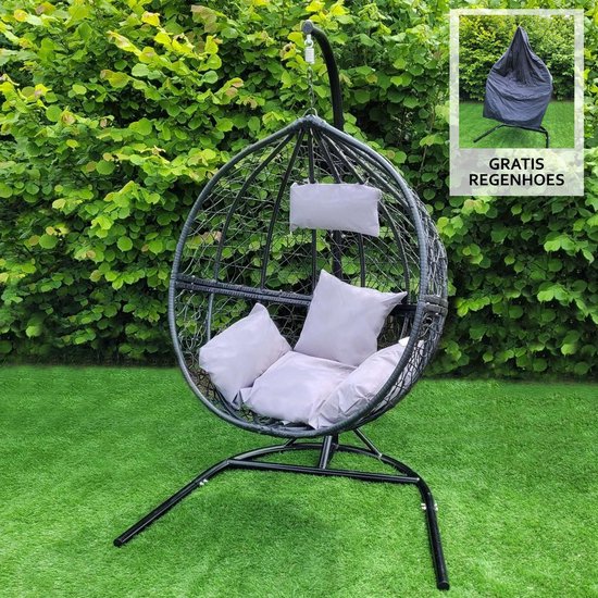 etiquette frequentie opschorten Hangstoel Egg chair - Zwart - Max: 150 kg - 126x101x192 cm - waterdichte  regenhoes | bol.com
