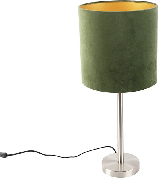 QAZQA simplo - Lampe de table avec abat-jour - 1 lumière - H 595 mm - Vert