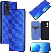 Voor OPPO Reno6 Pro + 5G Carbon Fiber Textuur Magnetische Horizontale Flip TPU + PC + PU Lederen Case met Kaartsleuf (Blauw)