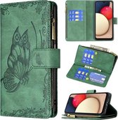 Voor Samsung Galaxy A03s Vliegende Vlinder Embossing Patroon Rits Horizontale Flip Lederen Case met Houder & Kaartsleuven & Portemonnee (Groen)
