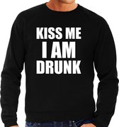 Fun sweater - kiss me I am drunk - zwart - heren - Feest outfit / kleding / trui XL