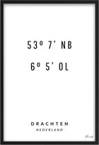Poster Coördinaten Drachten A2 - 42 x 59,4 cm (Exclusief Lijst)