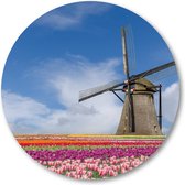 Bloemenveld en molen - Amsterdam - Muurcirkel 60cm - Wandcirkel voor buiten - Aluminium Dibond - Landschap - Natuur - Bloemen