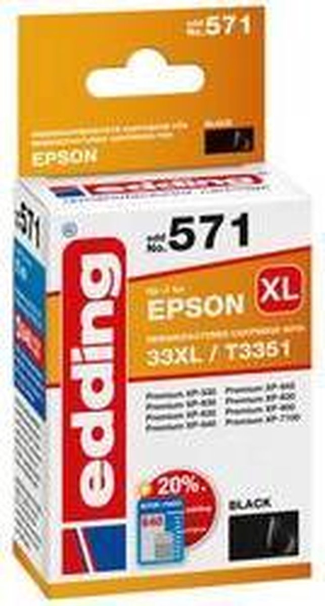 Edding Inktcartridge vervangt Epson 33XL, T3351 Compatibel Zwart EDD-571 18-571