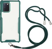 Voor Samsung Galaxy A71 acryl + kleur TPU schokbestendig hoesje met nekkoord (donkergroen)