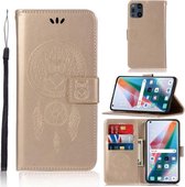 Voor OPPO Find X3 Windgong Uil Embossing Patroon Horizontale Flip Leren Case, met Houder & Kaartsleuven & Portemonnee (Goud)