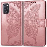 Voor OPPO A92 & A72 & A52 Butterfly Love Flowers Embossing Horizontale Flip Leather Case, met houder & kaartsleuven & portemonnee & Lanyard (Rose Gold)