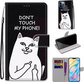 Gekleurde tekening Cross Texture Horizontale Flip PU lederen hoes met houder & kaartsleuven & portemonnee & lanyard voor iPhone 12 Pro Max (middelvinger witte kat)