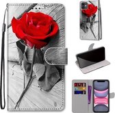 Gekleurde tekening Cross Texture Horizontale Flip PU lederen tas met houder & kaartsleuven & portemonnee & lanyard voor iPhone 11 (B10 Wood Red Rose)