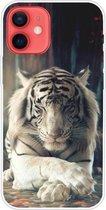 Schokbestendig geverfd transparant TPU-beschermhoesje voor iPhone 12/12 Pro (witte tijger)